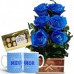 AK09-Ikebana com 6 Rosas Azuis+1Caneca Azul "Como é Grande"+Chocolate 8un