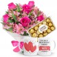 MB13-Mini Buquê 6 Rosas Rosa+Astromélias Rosa+Chocolate 12un+Caneca Plastico "MAE"