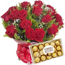 BC12-BUQUE COM 12 ROSAS VERMELHAS+CHOCOLATE 12UN