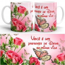 C07-Caneca (Rosas) "Você é um presente de Deus" 325ml (1un)