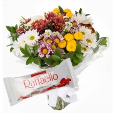 MB104-Mini buque com Flores Campestres+Chocolate Rafaello 3un