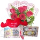 MB107-Mini buquê 6 Rosas Vermelhas+Coração Pelúcia "Como é grande meu..."+1Caneca "Mãe Rainha"+Chocolate 6un