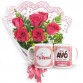 MB51-Mini Buquê com 6 Rosas Vermelhas+1Caneca "Vó mãe com açucar'"