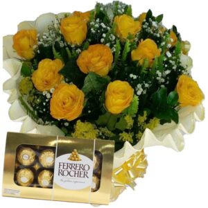 Buquê 12 Rosas Amarelas + Chocolate 8un