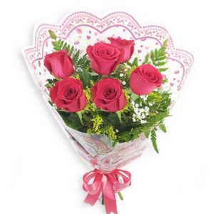 Mini buquê com 6 Rosas Vermelhas