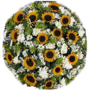 Coroa com Rosas Brancas e Girassóis(Tam:1,40)