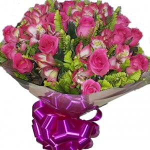 Buquê com Rosas Pink e Astromélias Rosa