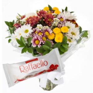 Mini buque com Flores Campestres+Chocolate Rafaello 3un
